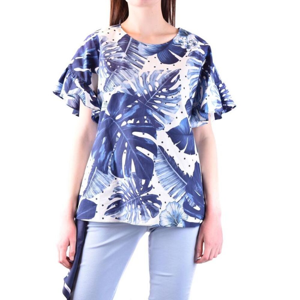 Twinset Leaf Print Ruffle Sleeve Top Women blue Shirts